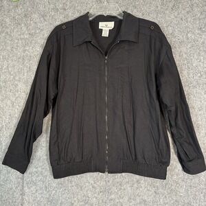 Vtg Erin London Bomber Silk Wool Full Zip Jacket Womens Medium Petite Black